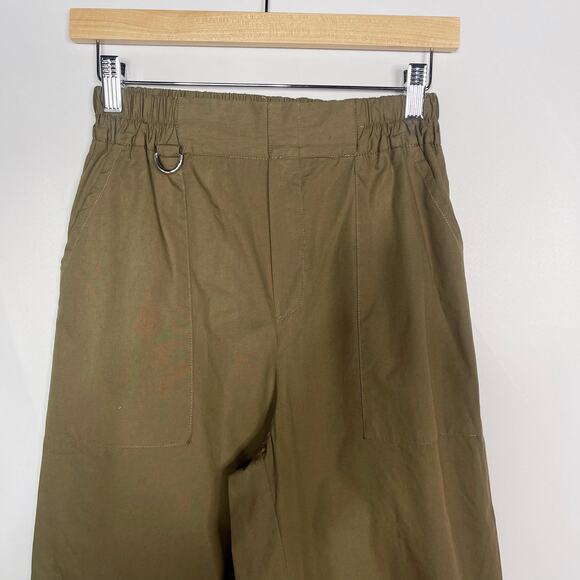Zara Womens XSmall Olive Green Wide Leg Cargo Trouser Pants Cinch Hem High Waist - Picture 3 of 8